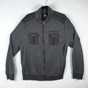 Rock & Republic Men's XXL Full‎ Zip Knit Jacket Mock Neck Gray